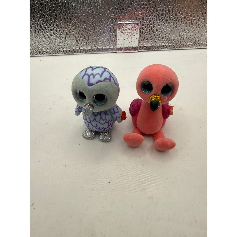 Ty Beanie Boos‎ Mini Owl Plush Glitter Eyes Purple White Small Toy